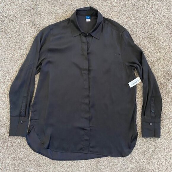 NWT OLD NAVY Black Satin Loose Fit Oversized Boyfriend Button Down Blouse XS/S - Picture 13 of 14